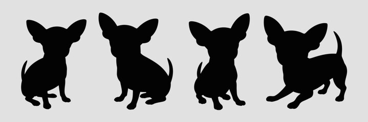 Silhouette Icon Set of Small Dogs – Chihuahua Dog Vector in 2x2 Grid