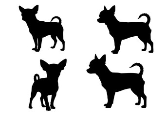 Silhouette Icon Set of Small Dogs – Chihuahua Dog Vector in 2x2 Grid