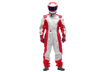 Professional Race Driver in Red and White Protective Suit