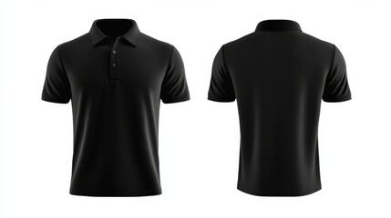 Men black polo shirt front and back view, Isolated blank front and back polo t-shirt for graphic design mock up
