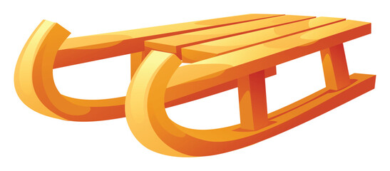 Classic wooden sled with a curved front and a slatted seat. Vector cartoon illustration