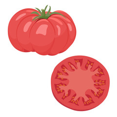 Brandywine Tomato Pink, Heirloom Tomato, Beefsteak Tomato, Hand Drawn, Vector, Illustration, Set, Isolated