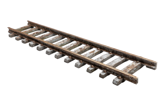Rusty Isolated Rail Track Segment on Transparent Background