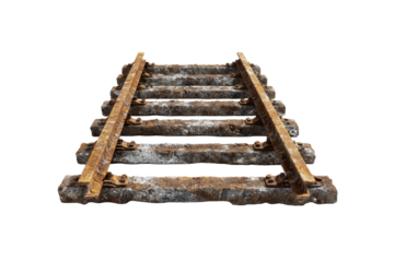 Rusty Railroad Track Section on Transparent Background