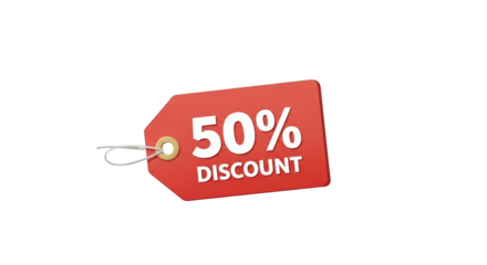 Red Discount Tag with 50 Off.