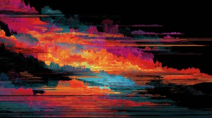 Abstract Neon Glitch Waveform with Digital Noise