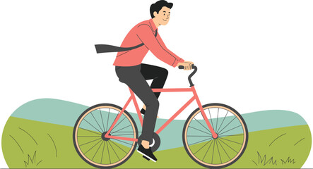 Obraz premium Man riding a bicycle through a grassy landscape