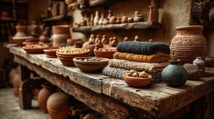 Rustic Craftsman Workshop Interior Showcasing a Wooden Workbench Adorned with Hand Tools Encouraging Artistic Innovation and Skilled Craftsmanship