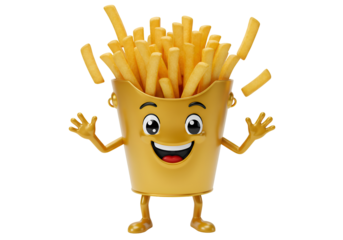Cartoon French Fries: Fun Fast Food Illustration, Delicious Snack Character on white background