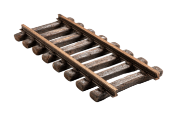 Isolated Wooden Railway Track Section on Transparent Background