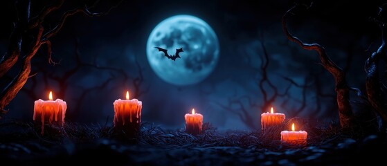 Fototapeta premium Eerie candlelit scene under a full moon