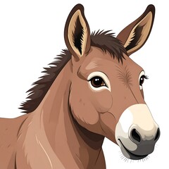 Illustration of a Donkeys Head with Brown Fur and Long Ears.