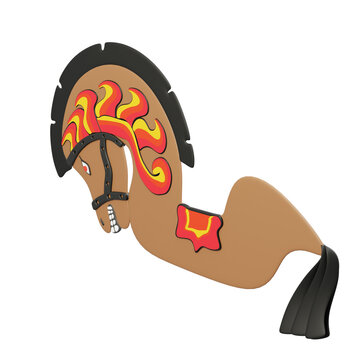 "3D render of a traditional Javanese bamboo horse called Kuda Lumping used in cultural dance performance from Java, Indonesia."