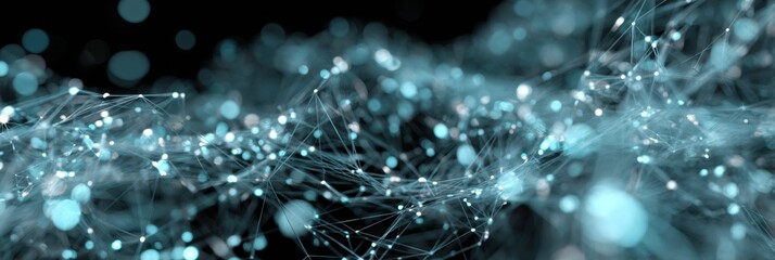 Advanced Digital Technology Visualization With Glowing Particles and Intricate Networks in a Dark Background
