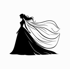 Bride Veil Flowing Silhouette &ndash; Elegant Wedding Woman with Long Veil