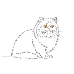 Line Art Portrait of a White Persian Cat with Orange Eyes