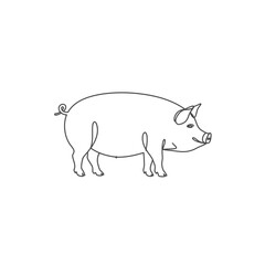 Fototapeta premium Simple Line Drawing of a Pig on White Background