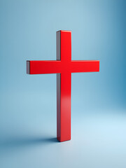 Obraz premium A vibrant red 3D cross symbol isolated against a soft blue background, perfect for concepts of negation and rejection.