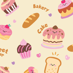 Seamless patter of breads and cakes for children's design.eps