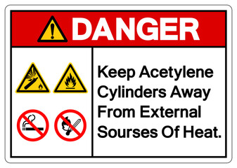 Fototapeta premium Danger Keep Acetylene Cylinders Away From External Sourses Of Heat Symbol Sign ,Vector Illustration, Isolate On White Background Label.EPS10