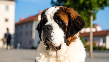 Saint Bernard dog portrait outdoors