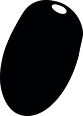 Black Silhouette of Date Fruit with Oval Body and Highlight Cutout Isolated on White