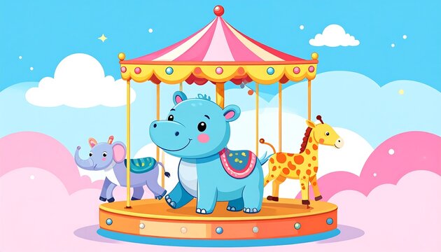 Cute animals on a carousel