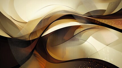 Curvilinear golden abstract art; layered translucent wave pattern, warm colors & textured background