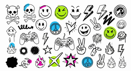 Edgy Doodle Icon Pack for Apparel, Skateboard, and Merchandise Design