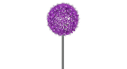 A digital illustration of a single purple allium flower with a spherical head on a long stem, isolated on a white background.