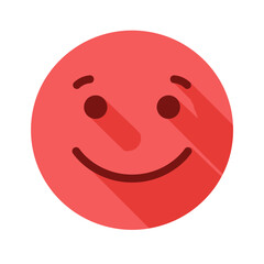 Fototapeta premium A smiling red emoji with a long shadow, on a bright white background.