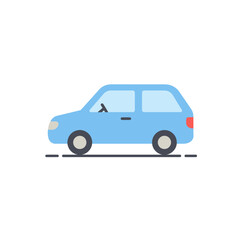 Obraz premium Simple, light-blue, cartoon-style illustration of a small passenger car.