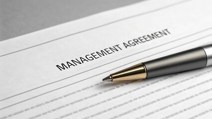 agreement owner management interest concept. Management agreement document with a pen on a table.