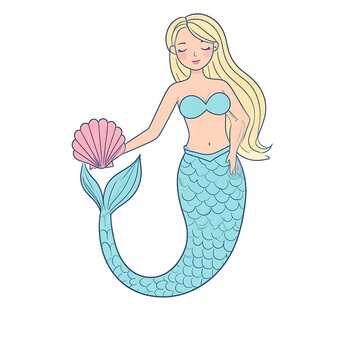 Cute mermaid holding shell