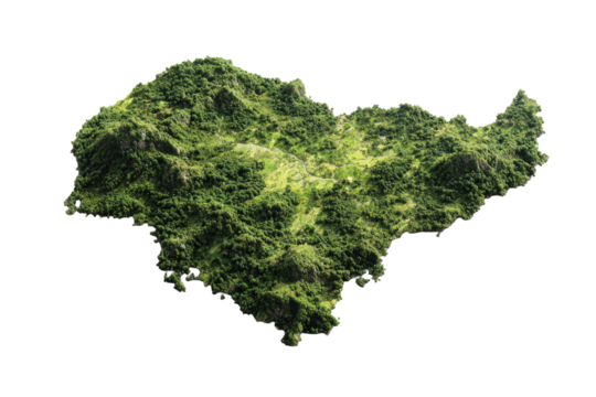 Lush 3D Island Terrain on Transparent Background