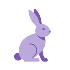 Obraz premium A simple, flat illustration of a purple rabbit, sitting upright, facing right.