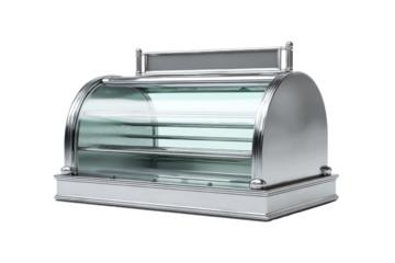 Chrome Glass Pastry Display Case on Transparent Background