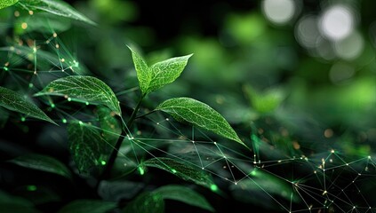 Lush green foliage with glowing network overlay
