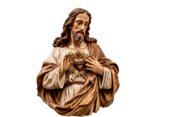 Sacred Heart of Jesus carved statue on transparent background