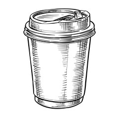 paper cup vector line art hand drawn illustration