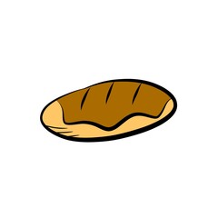 Cartoon logo of a bakery and pastry shop featuring a loaf of bread with golden crust, simple flat style. Bakery and pastry icon or logo