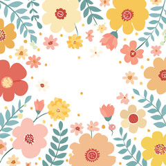 Colorful floral pattern with soft pastel flowers and green leaves vector