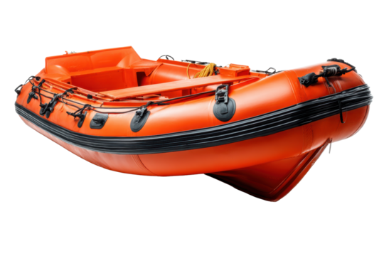 Orange Inflatable Rescue Lifeboat on Transparent Background