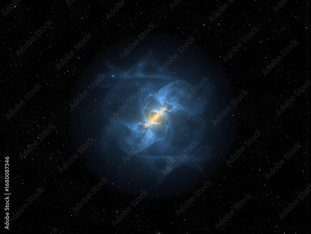 Wall mural mystical cosmic nebula glowing in deep outer space with bright galactic core and vibrant blue energy