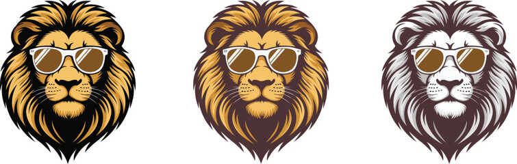 Lion Heads with Glasses – 3 Colour Shades Hipster Animal Illustration