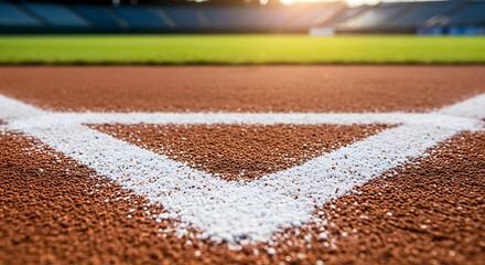 Close Up Baseball Field Diamond Foul Line Grass Stadium Sunlight Sports Game
