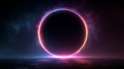Pulsating magenta ring light glowing on deep dark purple background, creating a futuristic, vibrant, neon-style abstract concept with glowing energy and dynamic visual impact