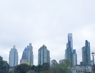 view of the modern Puerto Madero district in Buenos Aires on a cloudy day. copy space.