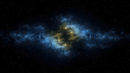 Obraz premium Mystical cosmic nebula glowing in deep outer space with bright galactic core and vibrant blue energy clouds, surreal interstellar background suitable for fantasy or sci fi design