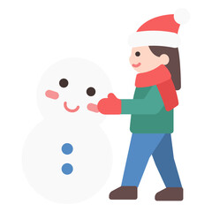 눈사람 만드는 소녀 일러스트